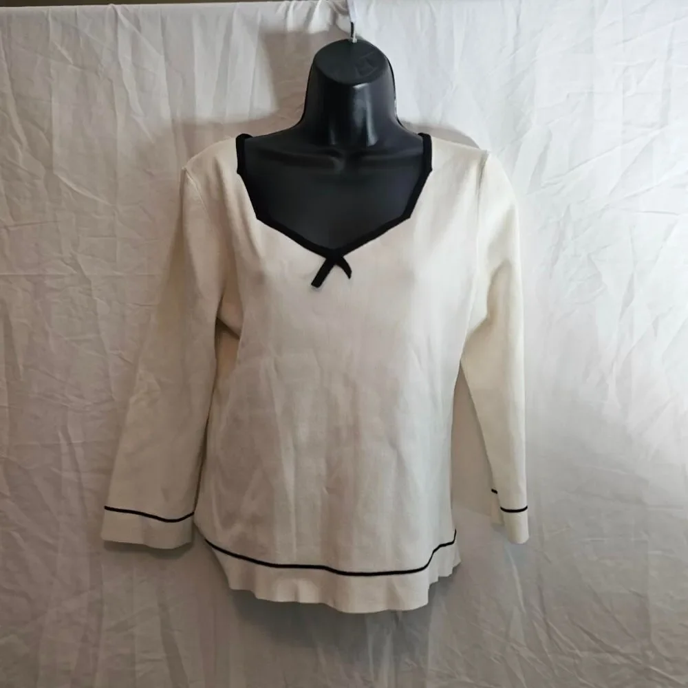vintage y2k white retro 50s 3/4 sleeve top - Picture 2 of 5